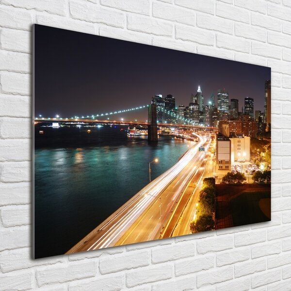 Moderní skleněný obraz z fotografie New York noc osh-26643680
