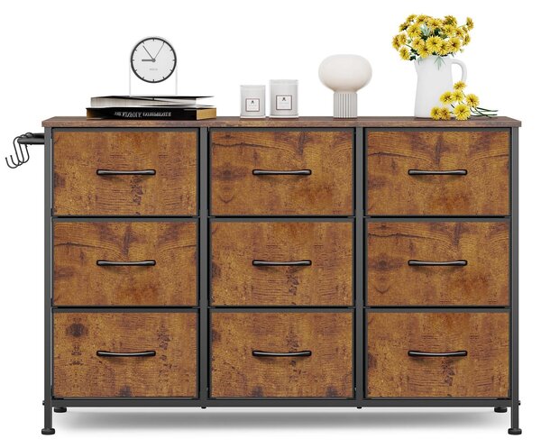 Komoda – 9 zásuvek – 100 x 30 x 65 cm – Rustikální hnědá – Úložný nábytek do ložnice