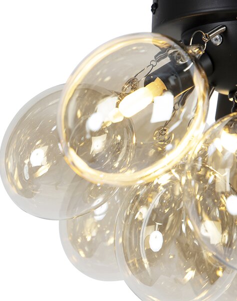 Designové stropní svítidlo černé s jantarovým sklem 3-světlo - Uvas
