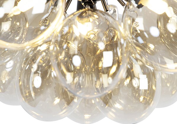Designové stropní svítidlo černé s jantarovým sklem 3-světlo - Uvas
