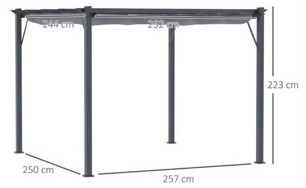 Pergola do zahrady – Hliníková konstrukce – Nastavitelná posuvná střecha (3x3 metry) – Odolná vůči povětrnostním vlivům