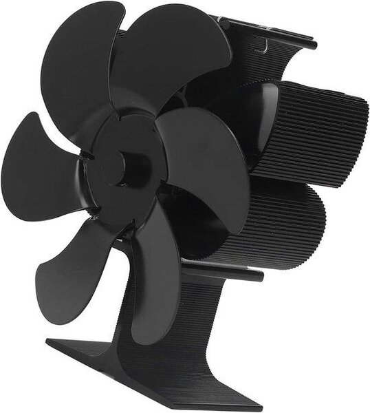 Ventilátor do kamna s 6 lopatkami, s automatickým spouštěním, odolný vůči vysokým teplotám a energeticky úsporný, vhodný pro dřevo, plyn a pelety, černý