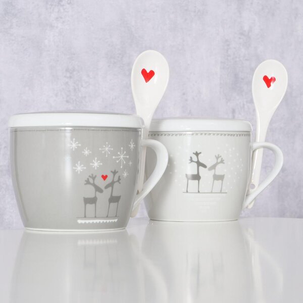 Boltze Home Collections Velký hrnek s pokličkou a lžící Lovelies bílý
