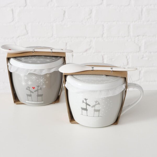 Boltze Home Collections Velký hrnek s pokličkou a lžící Lovelies bílý