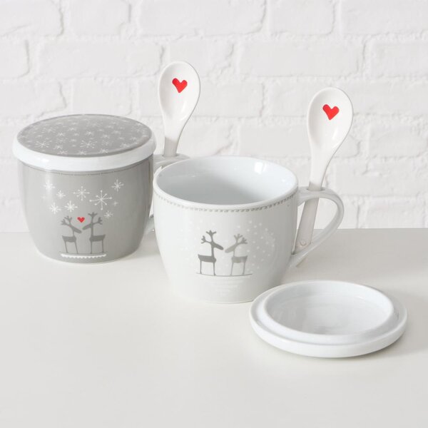 Boltze Home Collections Velký hrnek s pokličkou a lžící Lovelies bílý