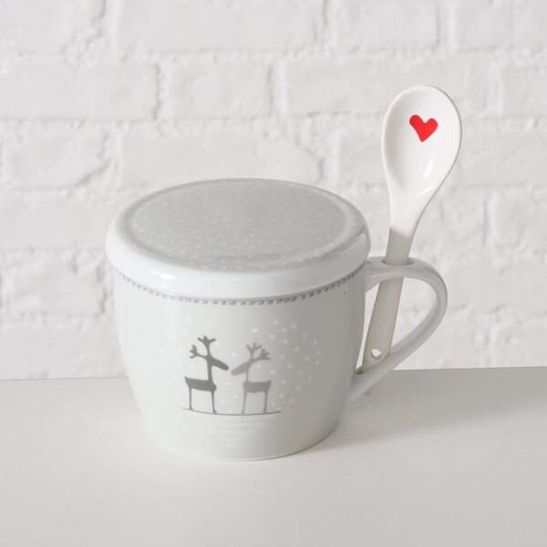 Boltze Home Collections Velký hrnek s pokličkou a lžící Lovelies bílý