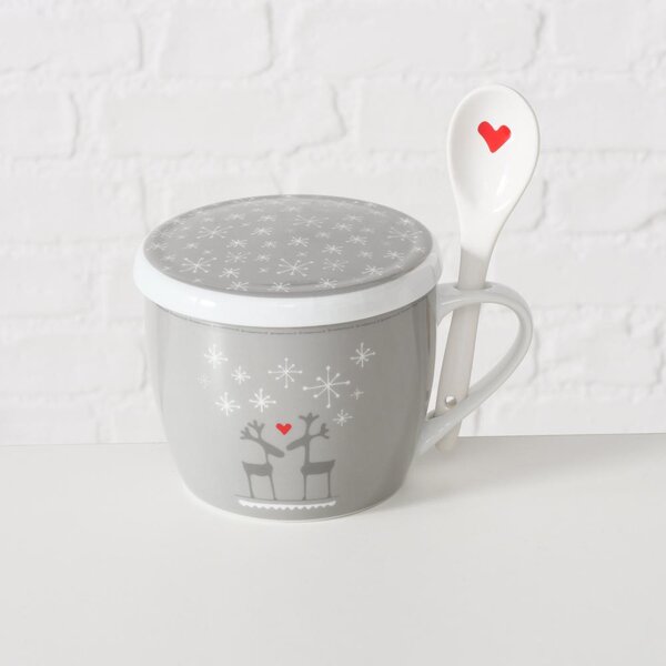 Boltze Home Collections Velký hrnek s pokličkou a lžící Lovelies šedý