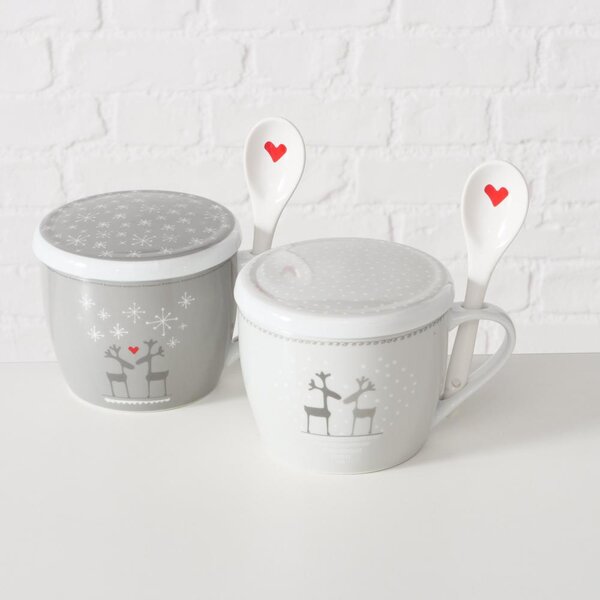 Boltze Home Collections Velký hrnek s pokličkou a lžící Lovelies bílý