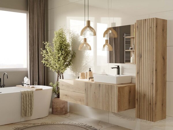 TP Living Závěsná skříňka pod umyvadlo s deskou TIGO 1D2S 140 cm dub evoke