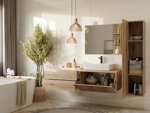 TP Living Závěsná skříňka pod umyvadlo s deskou TIGO 1D2S 140 cm dub evoke