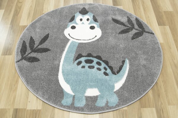 Makro Abra Kulatý dětský koberec Lima C880A Dinosaurus šedý modrý Rozměr: průměr 100 cm