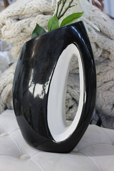 Černá oválná váza BLACK&WHITE 28cm