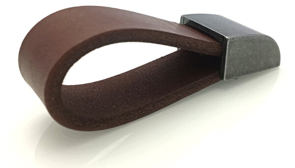In-Design Nábytková kožená knopka LEATHER starostříbro/tm. hnědá kůže