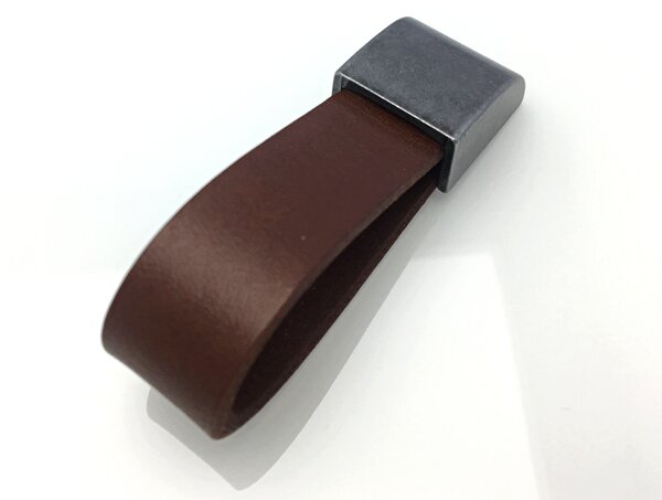 In-Design Nábytková kožená knopka LEATHER starostříbro/tm. hnědá kůže