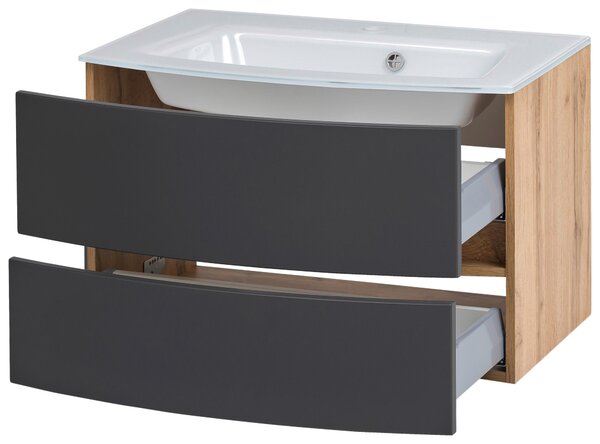 SKŘÍŇKA S UMYVADLEM, šedá, barvy dubu, 80 cm Held - Koupelnové série, Online Only