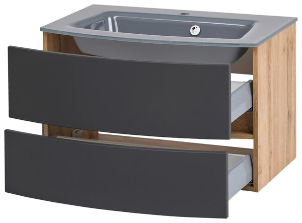 SKŘÍŇKA S UMYVADLEM, šedá, barvy dubu, 80 cm Held - Koupelnové série, Online Only