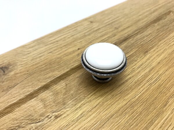Porcelánová knopka Margarita starostříbro / porcelán bílý
