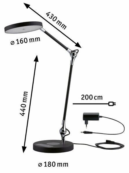 PAULMANN LED stolní lampa na psací stůl Numis 11W Qi nabíjení telefonu WhiteSwitch 2.700-6.500K 789.10
