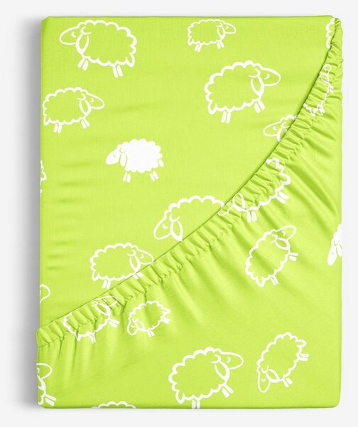 Goldea dětské bavlněné napínací prostěradlo - bílé ovečky na světle zeleném 120 x 200 cm