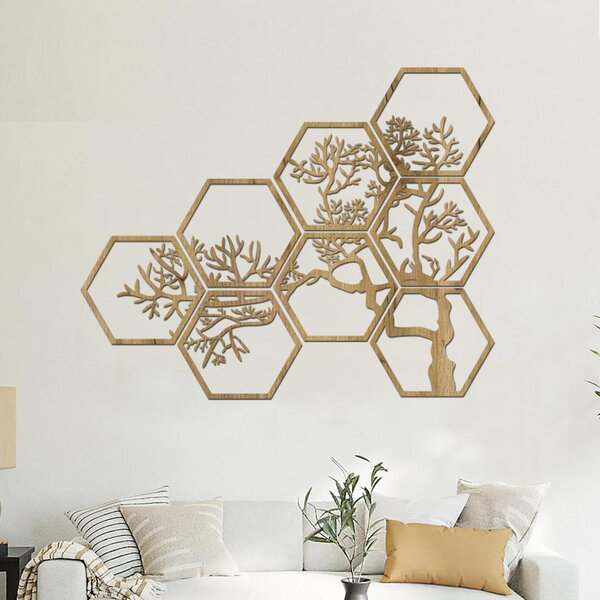 Dřevěný strom na zeď HEXAGON Zvolte barvu dekoru: Černá | Rozměry (cm): 60x48