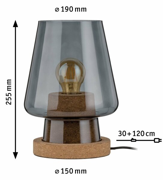 VÝPRODEJ VZORKU Paulmann stolní lampa Iben 1-ramenné kouřové sklo/korek 797.36 P 79736
