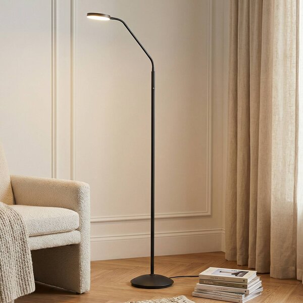 Lindby LED stojací lampa Elvyn, černá, nastavitelná, stmívatelný, Černá, Obývací pokoj / jídelna, kov, Moderní