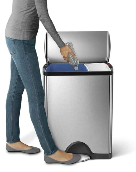 Odpadkový koš na tříděný odpad, Simplehuman – 30/16 l, obdélníkový, matná ocel, FPP