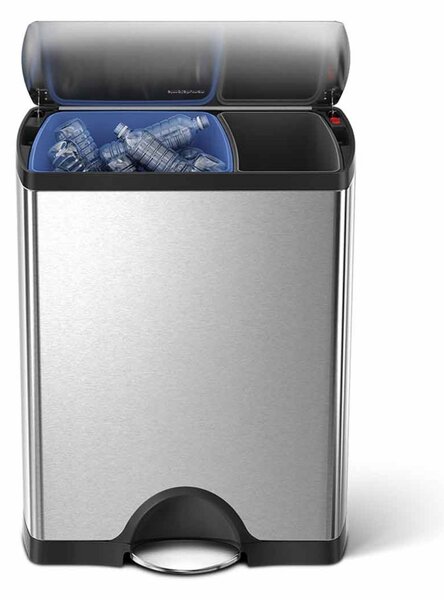 Odpadkový koš na tříděný odpad, Simplehuman – 30/16 l, obdélníkový, matná ocel, FPP