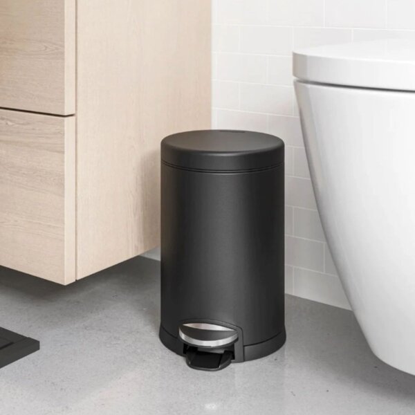 Pedálový odpadkový koš Simplehuman – 4,5 l, kulatý, matná černá ocel