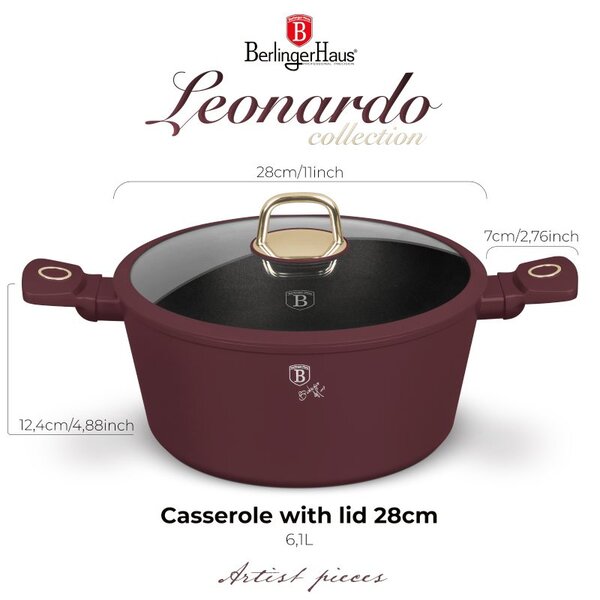 Kastrol s titanovým povrchem a poklicí 28 cm Leonardo Collection