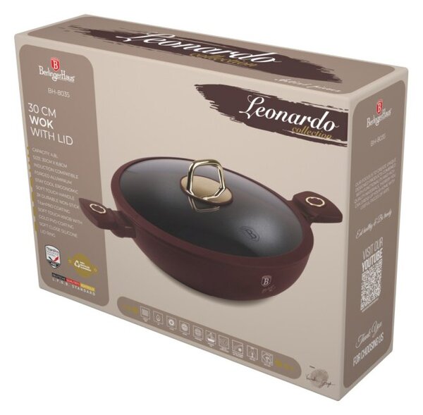 Pánev wok s poklicí a titanovým povrchem 30 cm Leonardo Collection