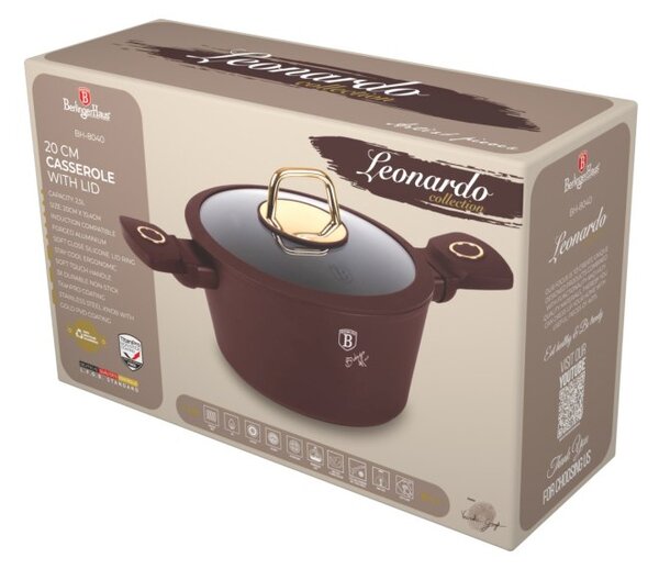 Kastrol s titanovým povrchem a poklicí 20 cm Leonardo Collection