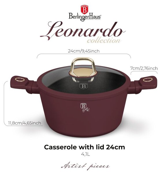 Kastrol s titanovým povrchem a poklicí 24 cm Leonardo Collection