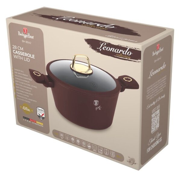 Kastrol s titanovým povrchem a poklicí 28 cm Leonardo Collection