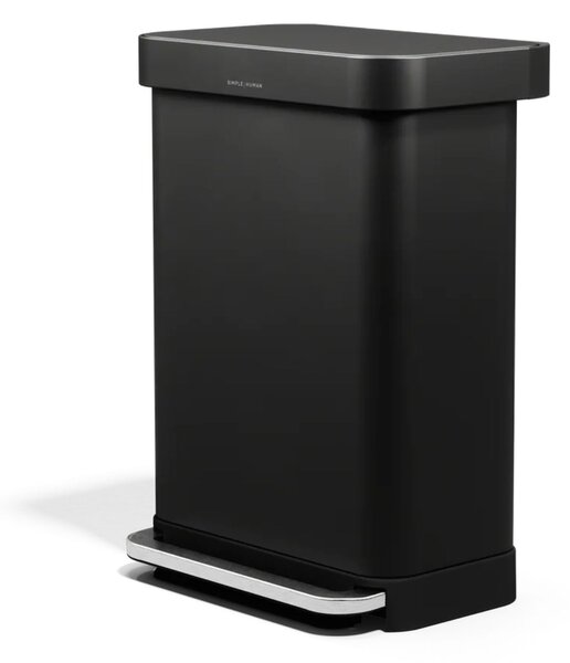 Pedálový odpadkový koš Simplehuman – 55 l, matná černá ocel, kapsa na sáčky