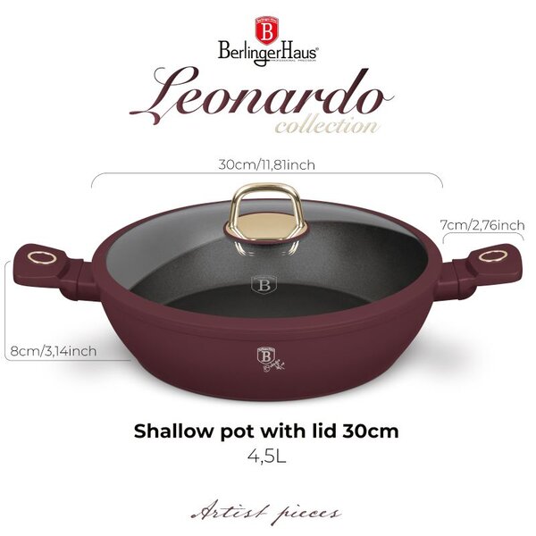 Kastrol s titanovým povrchem a poklicí 30 cm Leonardo Collection