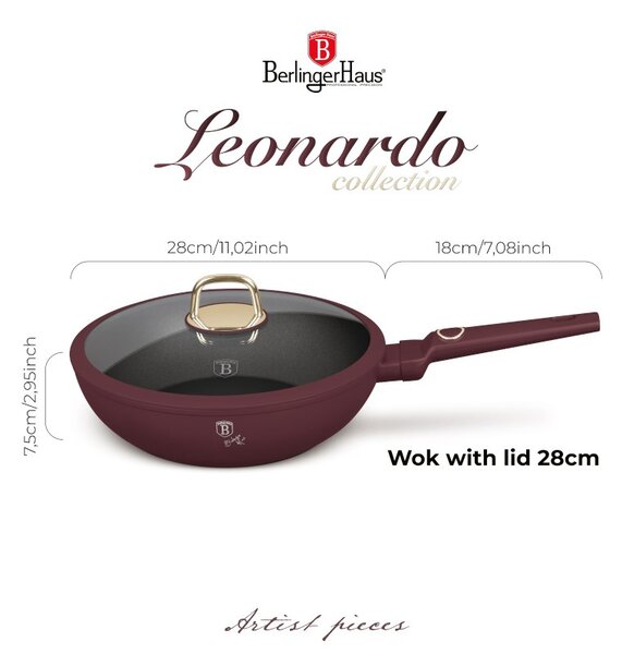 Pánev wok s poklicí a titanovým povrchem 28 cm Leonardo Collection