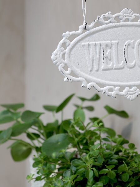 Krémová nástěnná závěsná cedule Welcome – 30*4*38cm - Chic Antique