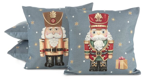 VÁNOČNÍ GOBELÍNOVÁ DEKORAČNÍ POVLAK NA POLŠTÁŘ NUTCRACKER 45X45 CM VZOROVANÁ