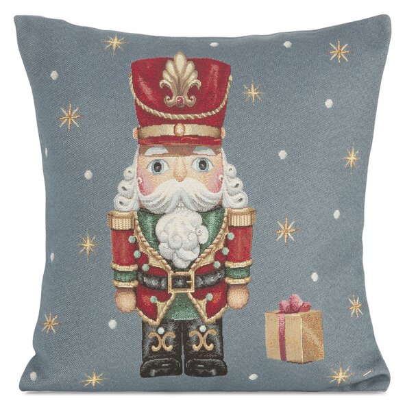 VÁNOČNÍ GOBELÍNOVÁ DEKORAČNÍ POVLAK NA POLŠTÁŘ NUTCRACKER 45X45 CM VZOROVANÁ