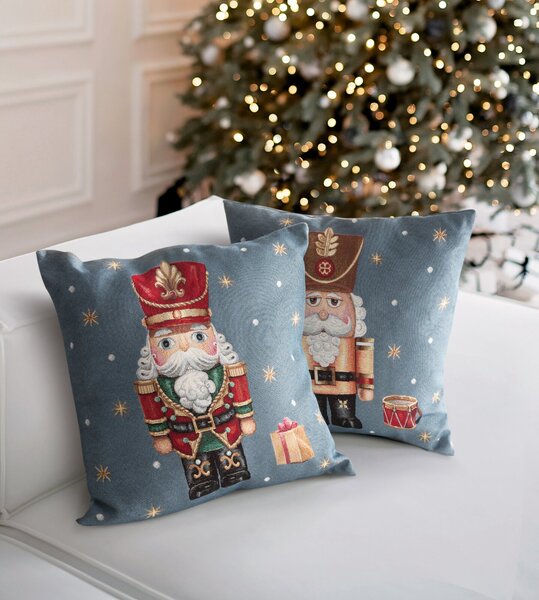 VÁNOČNÍ GOBELÍNOVÁ DEKORAČNÍ POVLAK NA POLŠTÁŘ NUTCRACKER 45X45 CM VZOROVANÁ
