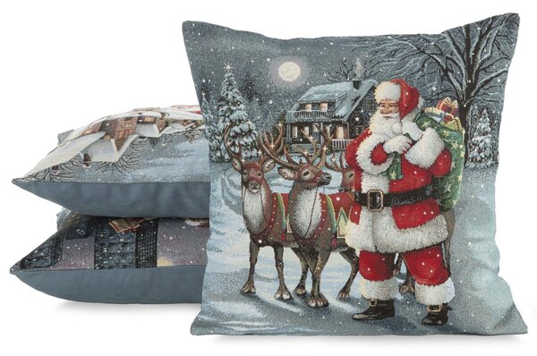 VÁNOČNÍ GOBELÍNOVÁ DEKORAČNÍ POVLAK NA POLŠTÁŘ MERRY4 45X45 CM VZOROVANÁ