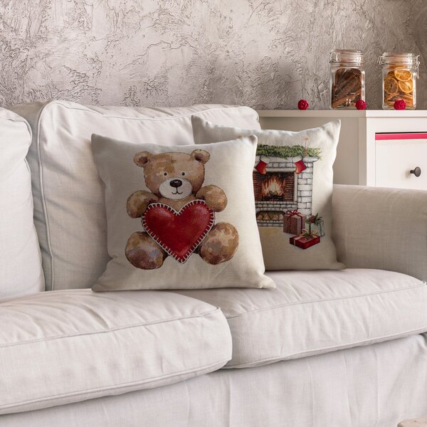 VÁNOČNÍ GOBELÍNOVÝ DEKORAČNÍ POVLAK NA POLŠTÁŘ TEDDY 45X45 CM VZOROVANÁ