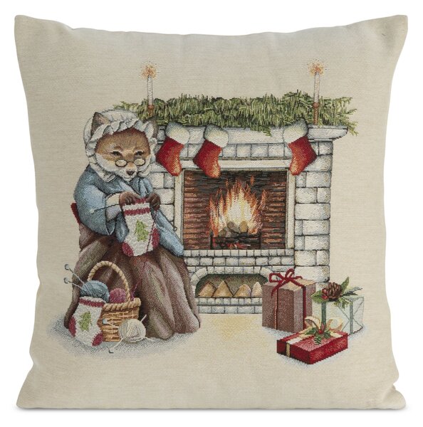 VÁNOČNÍ GOBELÍNOVÁ DEKORAČNÍ POVLAK NA POLŠTÁŘ MERRY3 45X45 CM VZOROVANÁ