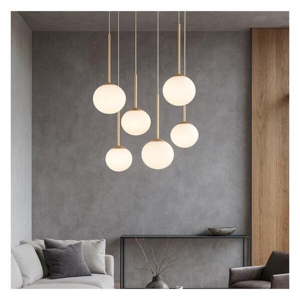 Ondaluce - Lustr na lanku JEWEL 6xE14/10W/230V pr. 55 cm zlatá/bílá