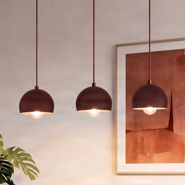 Luminex Závěsné světlo Sool, tmavě červená, délka 65 cm, 3 žárovky, kov, E27, stmívatelný, Červená, Obývací pokoj / jídelna, kov
