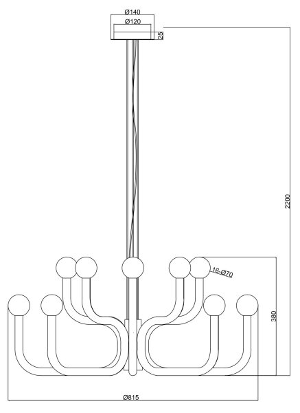 Ondaluce - Lustr na lanku DERBY 16xG9/7W/230V pr. 81,5 cm zlatá