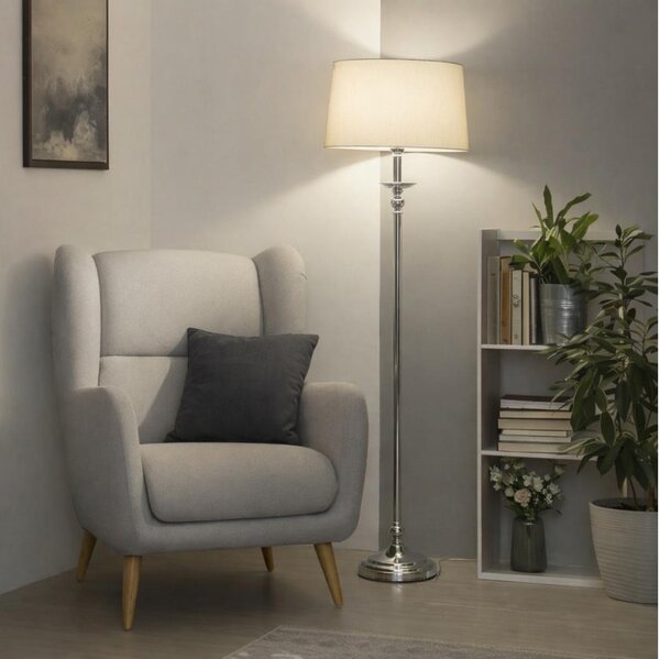 Brilagi - LED Stojací lampa CERIA 1xE27/60W/230V pr. 45 cm lesklý chrom/béžová