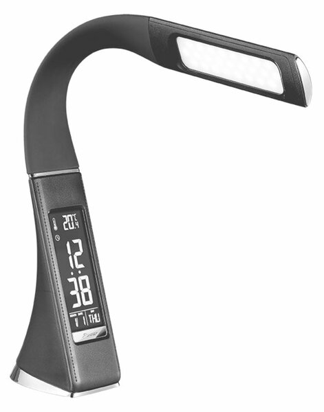 Solight LED stolní lampička s displayem, 6W, 4100K, kůže, černá WO46-B