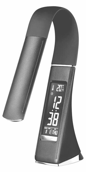 Solight LED stolní lampička s displayem, 6W, 4100K, kůže, černá WO46-B